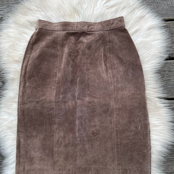 Tan Genuine Suede Leather Pencil Skirt VTG Pristine - Picture 2 of 14